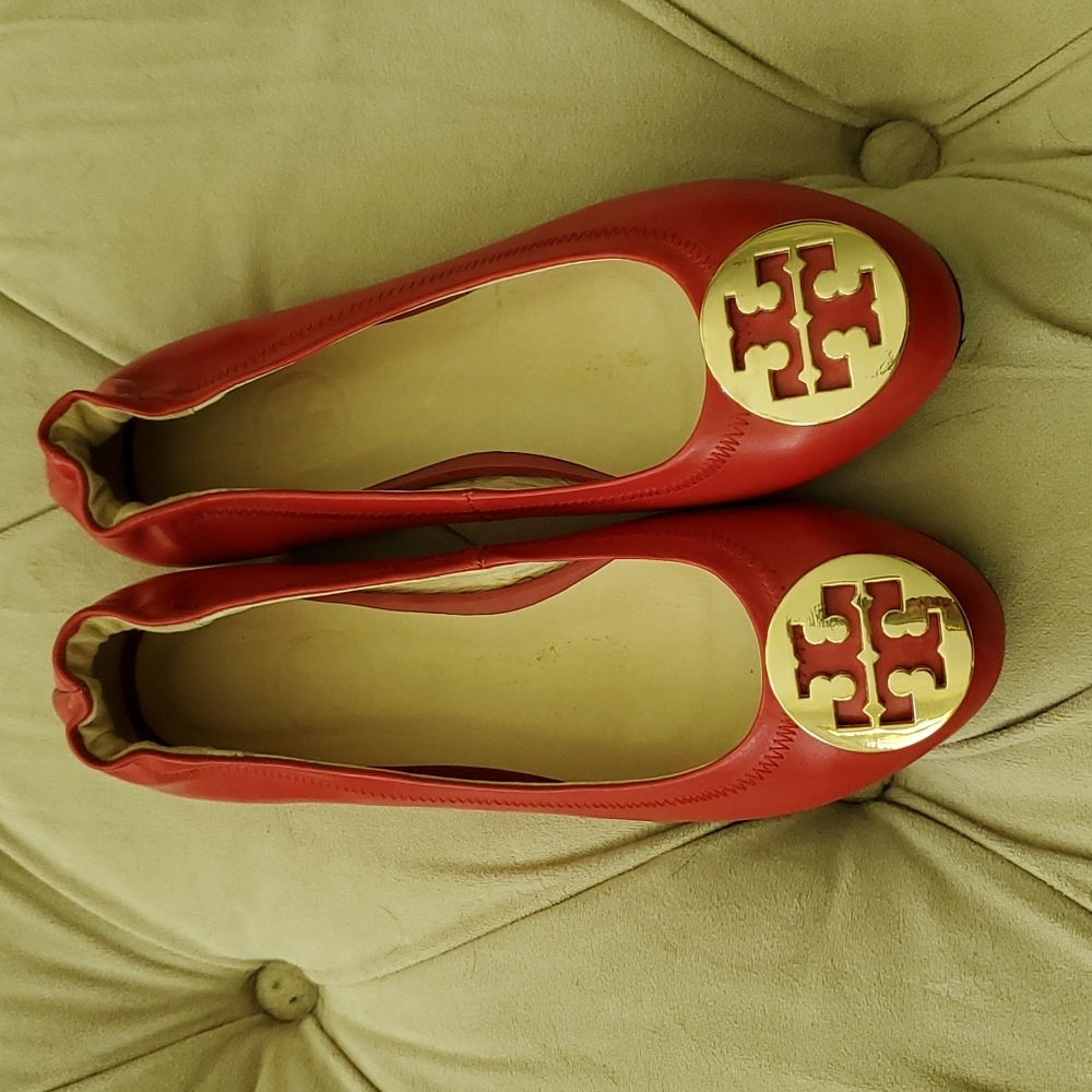 Tory Burch red leather flats 7